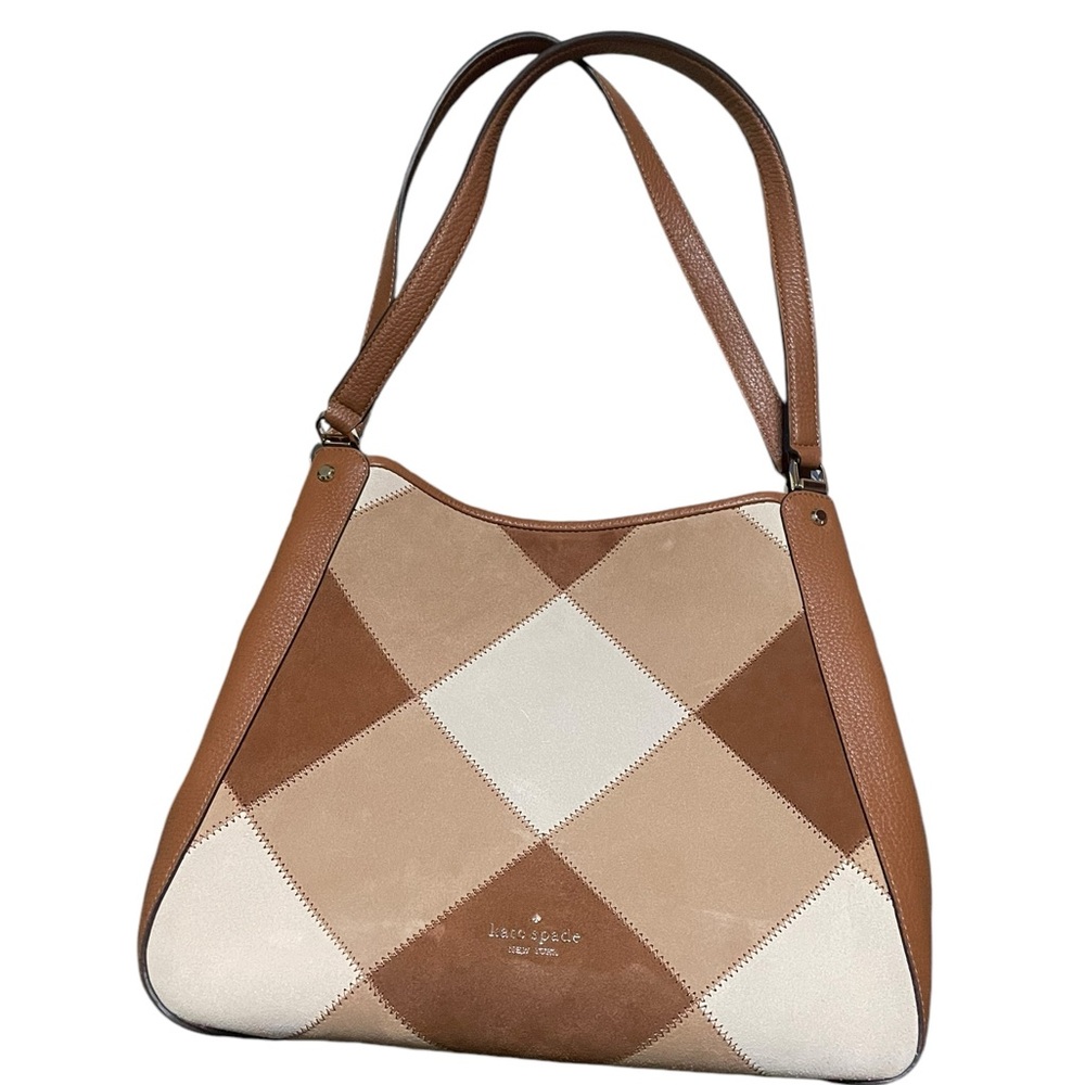 Kate Spade Leila Shoulder Bag Tan Ginger Suede Patchwork Triple Compartments NWT